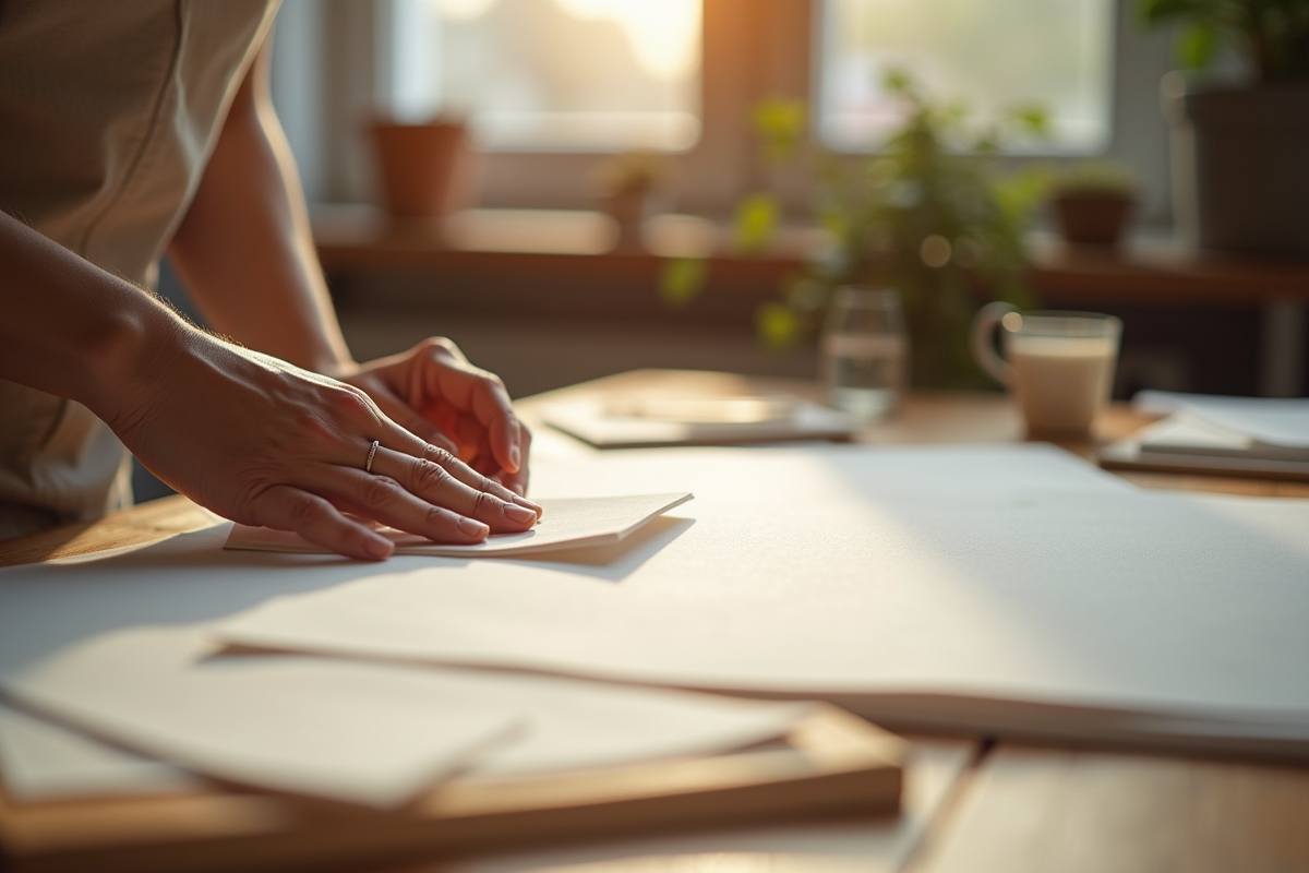 Artiste manipulant du papier d art sur une table lumineuse