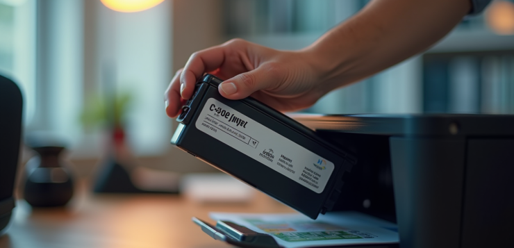 Main remplaçant une cartouche d'encre XXL C580/581 dans une imprimante moderne