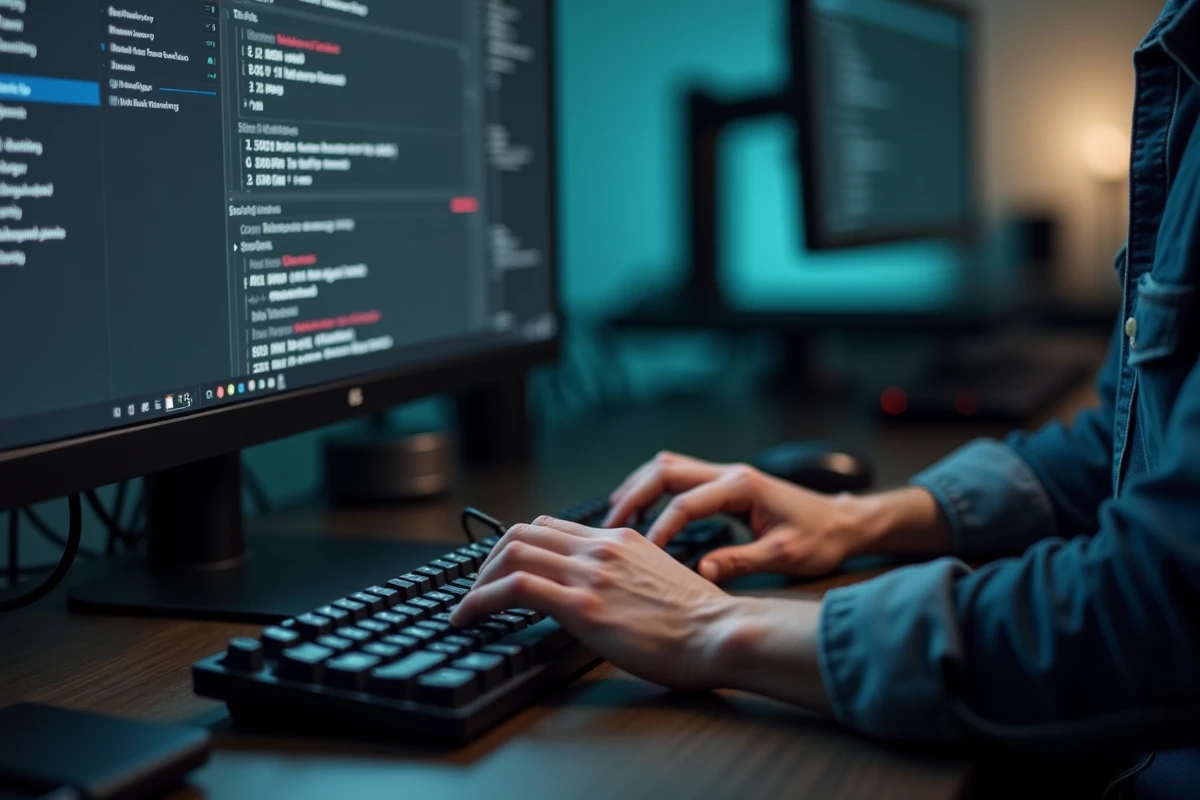 Mains d'un utilisateur configurant les options de codec et résolution HD dans un logiciel de téléchargement vidéo