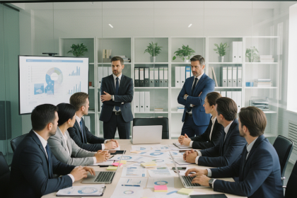 Groupe de professionnels en réunion dans un bureau moderne