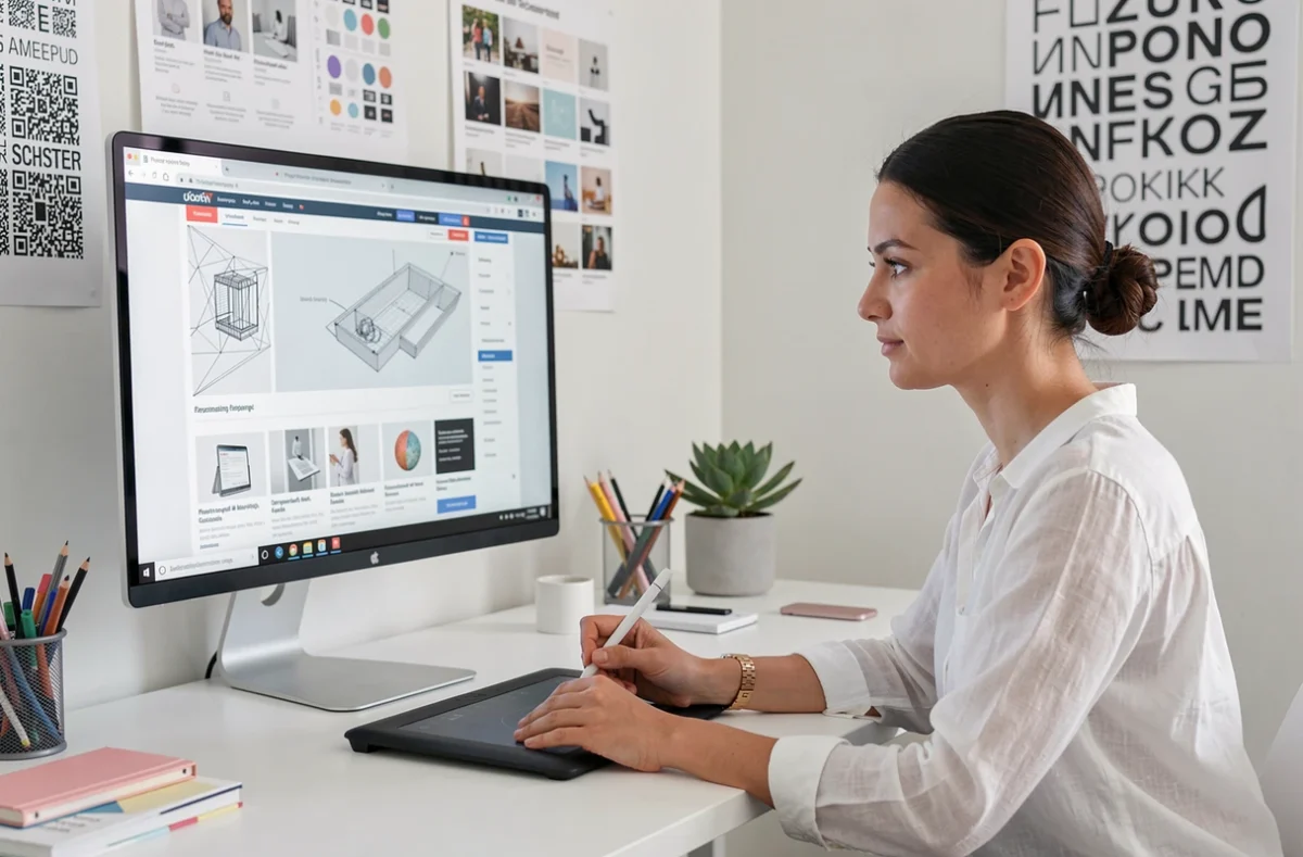 Designer web travaillant sur un portfolio digital pour Ergofolio, agence de création de sites web dans l'Hérault