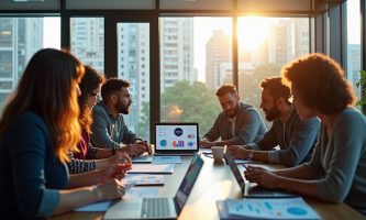 Espace de travail moderne avec équipe marketing brainstorming