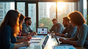 Espace de travail moderne avec équipe marketing brainstorming