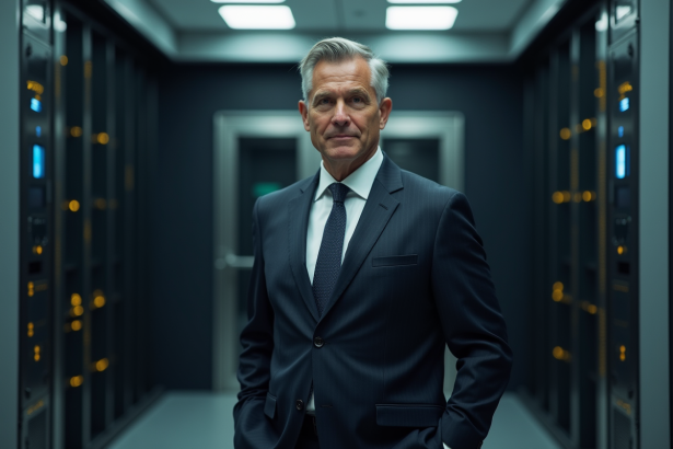 Expert en securite informatique devant centre de donnees