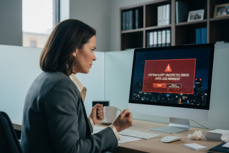 Femme d'affaires frustrée devant son ordinateur au bureau