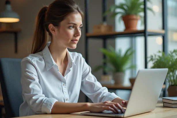 Femme analysant des graphiques et analytics sur son ordinateur