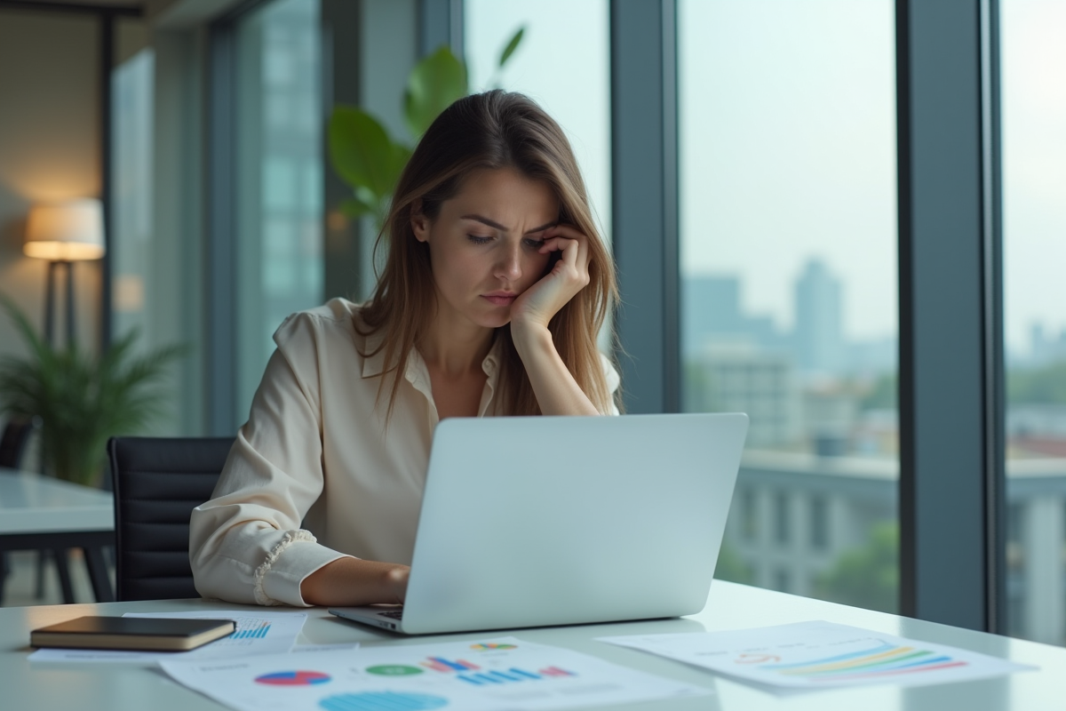 Femme d'affaires examinant des graphiques au bureau