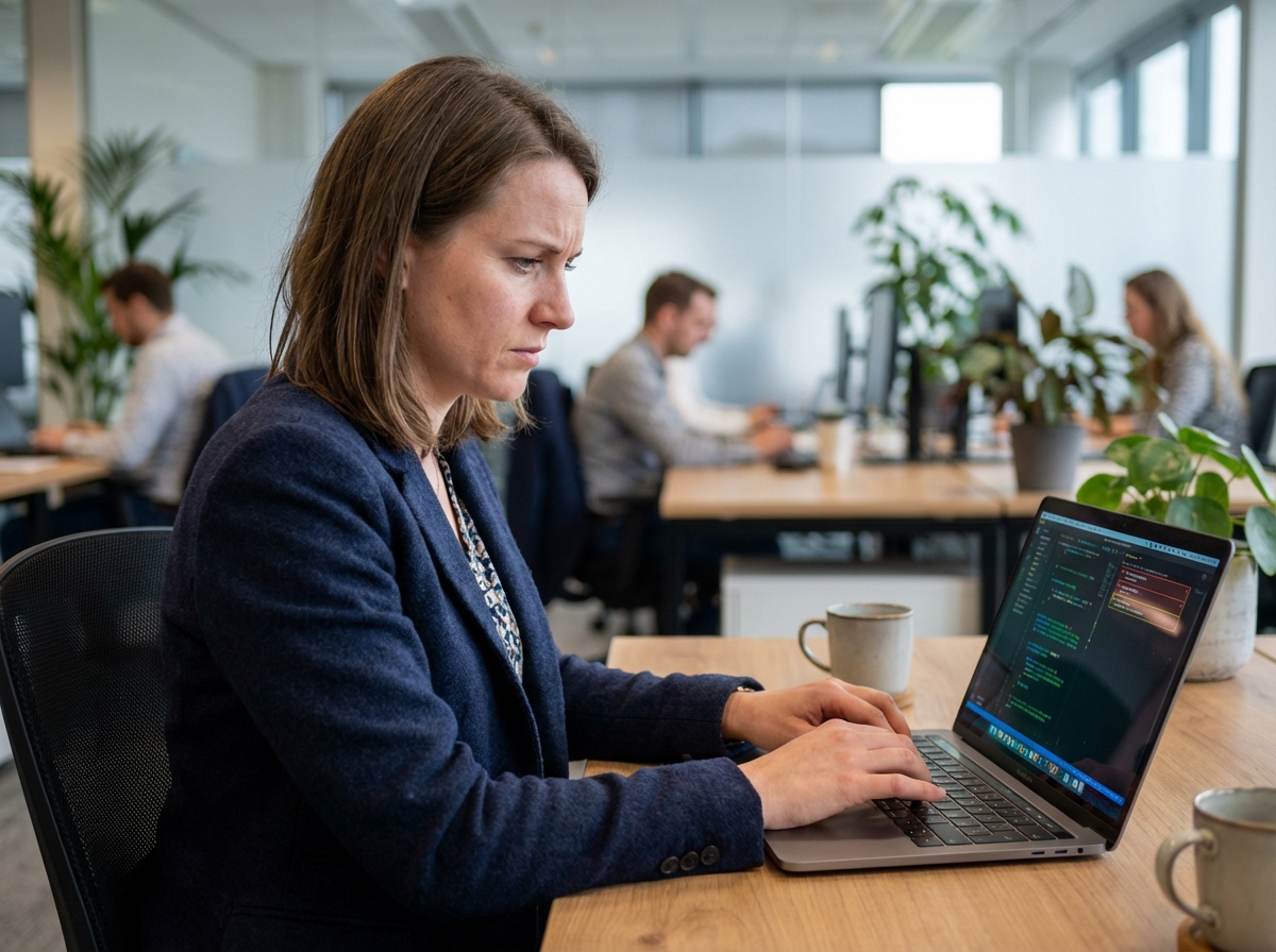 Femme concentrée travaillant sur son ordinateur au bureau