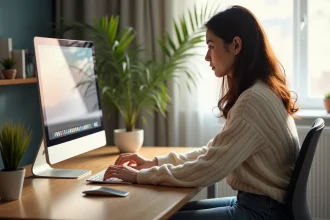 Jeune femme crée un raccourci sur son bureau