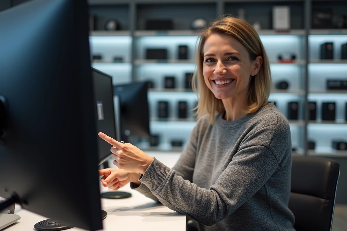 Femme souriante montrant la taille d