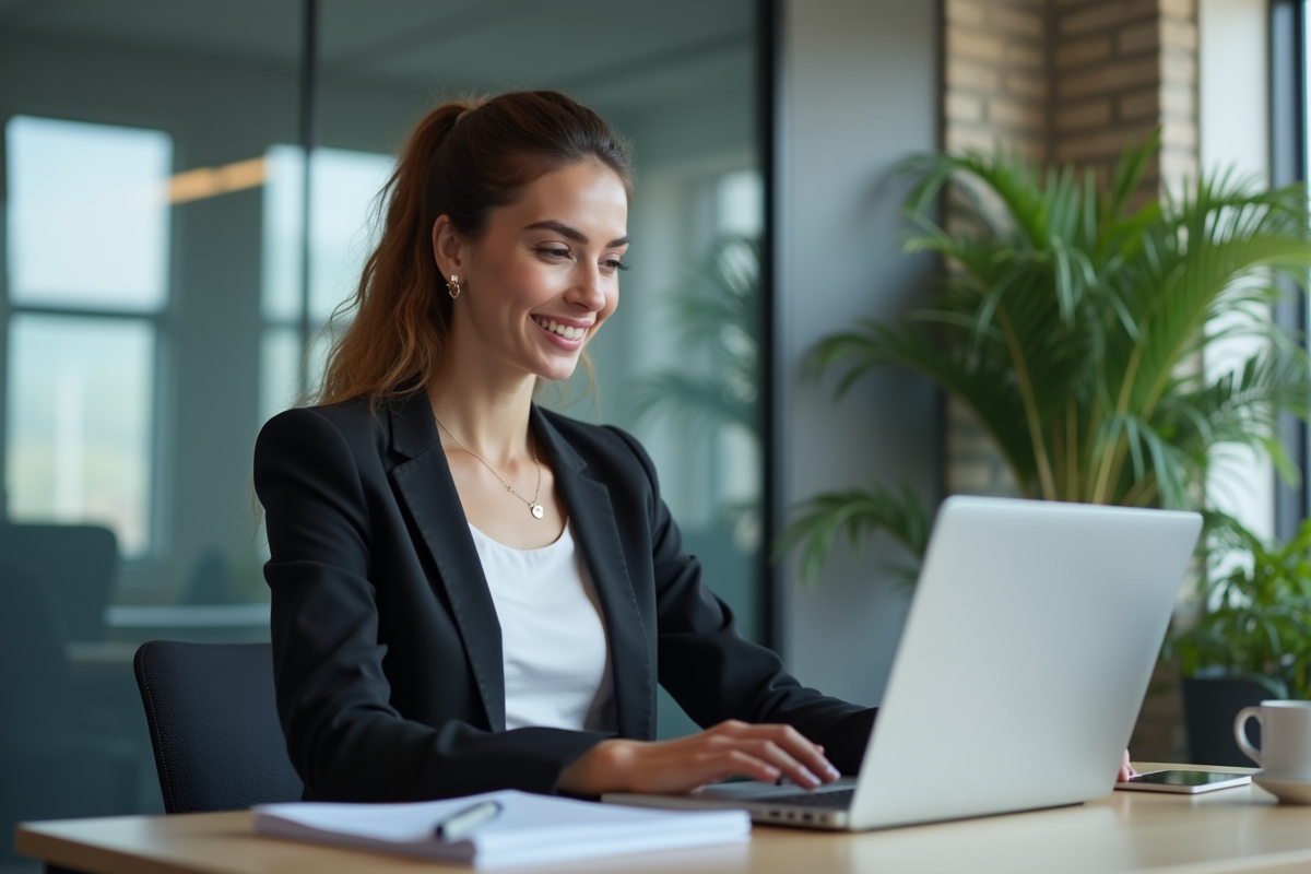 Jeune femme professionnelle travaillant sur un ordinateur en bureau