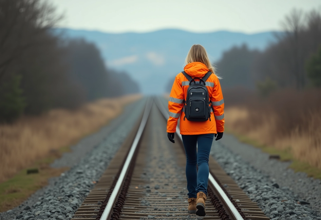 Jeune femme en extérieur parlant dans un dispositif de communication