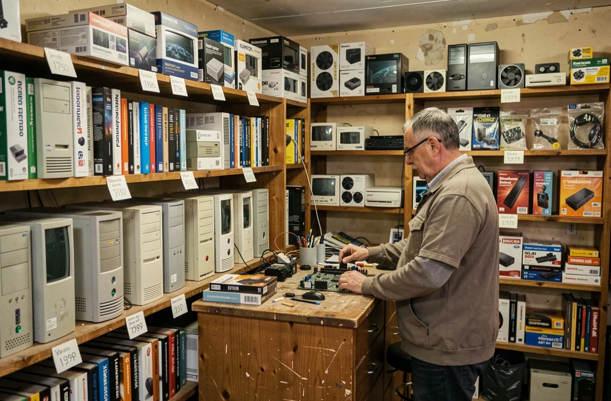 Intérieur du magasin Génération Micro avec matériel informatique reconditionné et pièces détachées