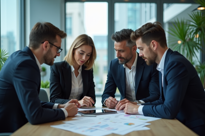 Groupe de professionnels en réunion dans un bureau moderne