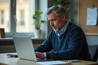 Homme d'affaires regardant son ordinateur à Limoges