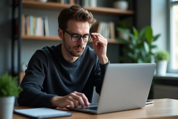 Homme étudiant travaillant sur un ordinateur portable à la maison