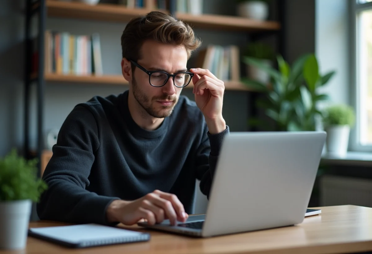 Homme étudiant travaillant sur un ordinateur portable à la maison