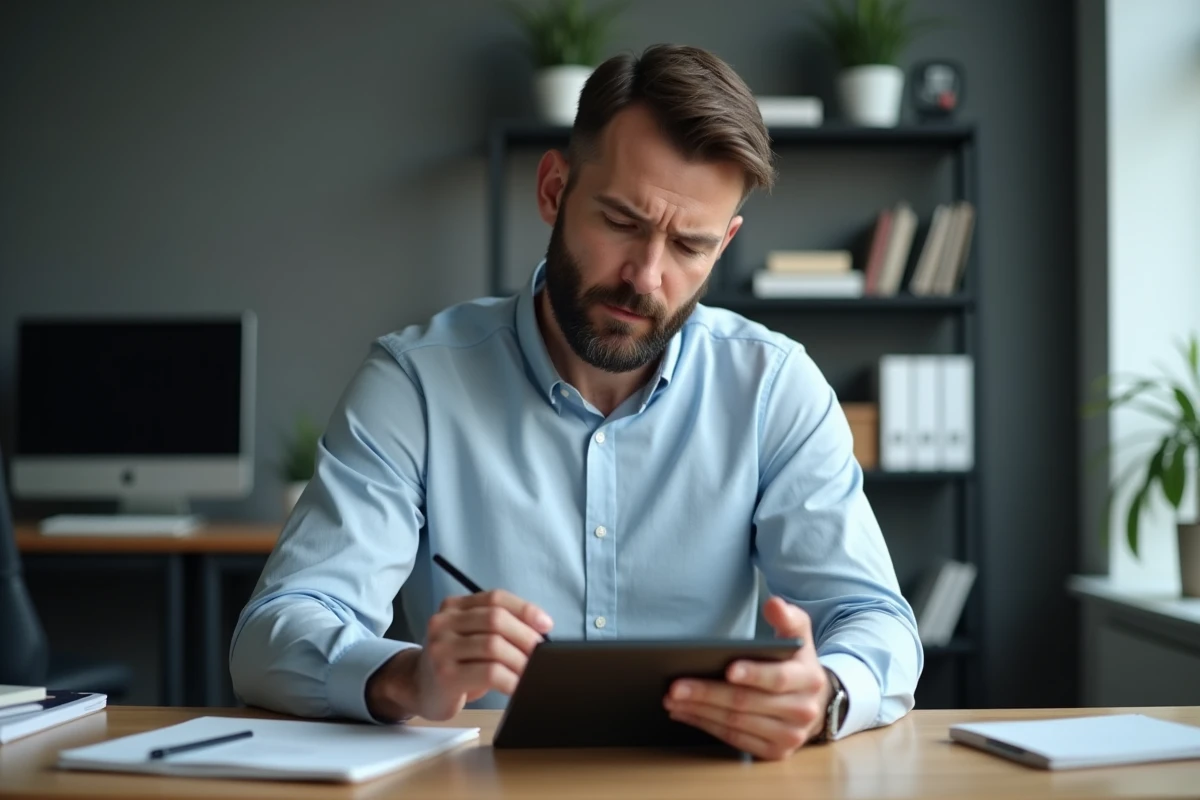 Homme avec tablette en milieu professionnel