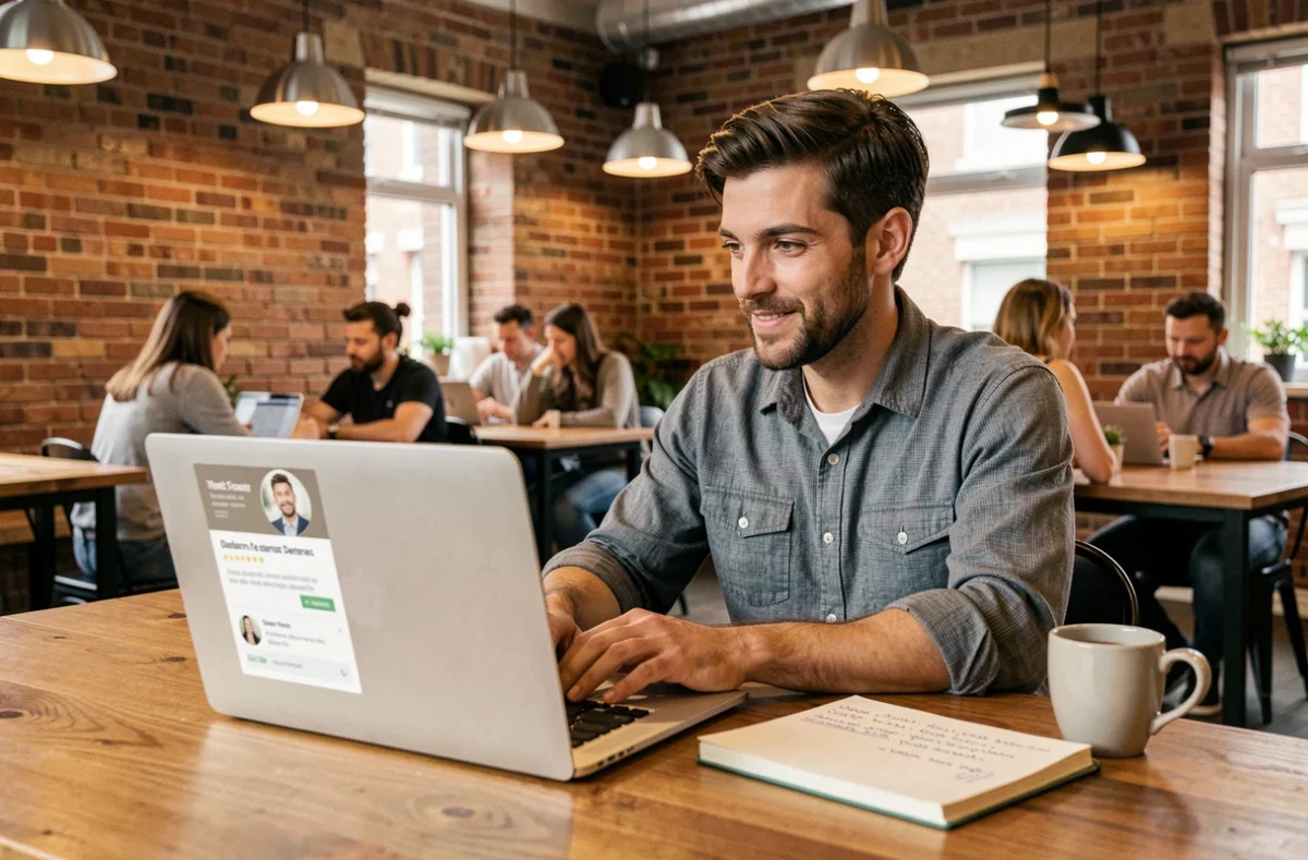 Informaticien indépendant référencé sur une plateforme locale travaillant dans un espace de co-working dans l'Hérault