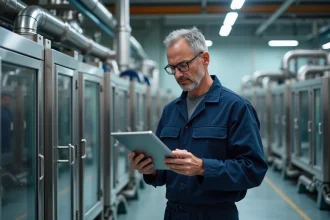 Ingénieur en combinaison dans une usine moderne