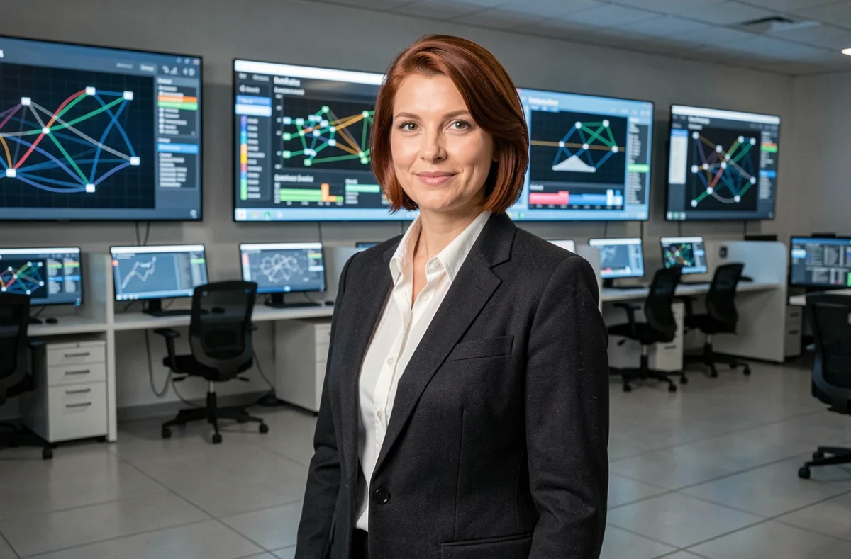 Responsable informatique INOPS supervisant des systèmes d'infrastructure IT dans un centre d'opérations réseau moderne