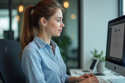 Jeune femme professionnelle utilisant un ordinateur au bureau