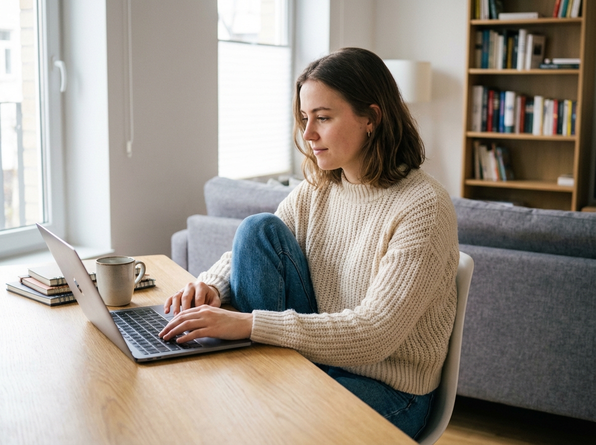 Jeune femme concentrée sur son ordinateur dans un bureau moderne