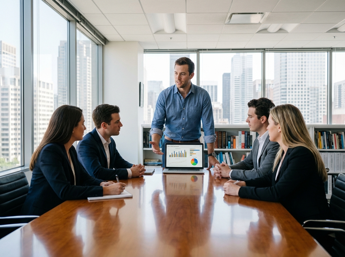 Jeune professionnel menant une réunion d