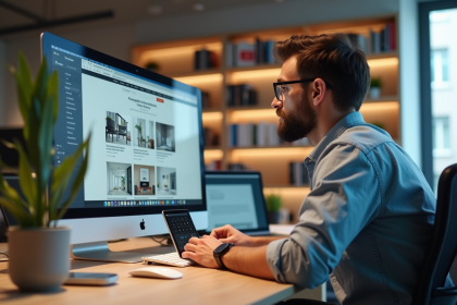 Jeune web designer concentré sur un site responsive