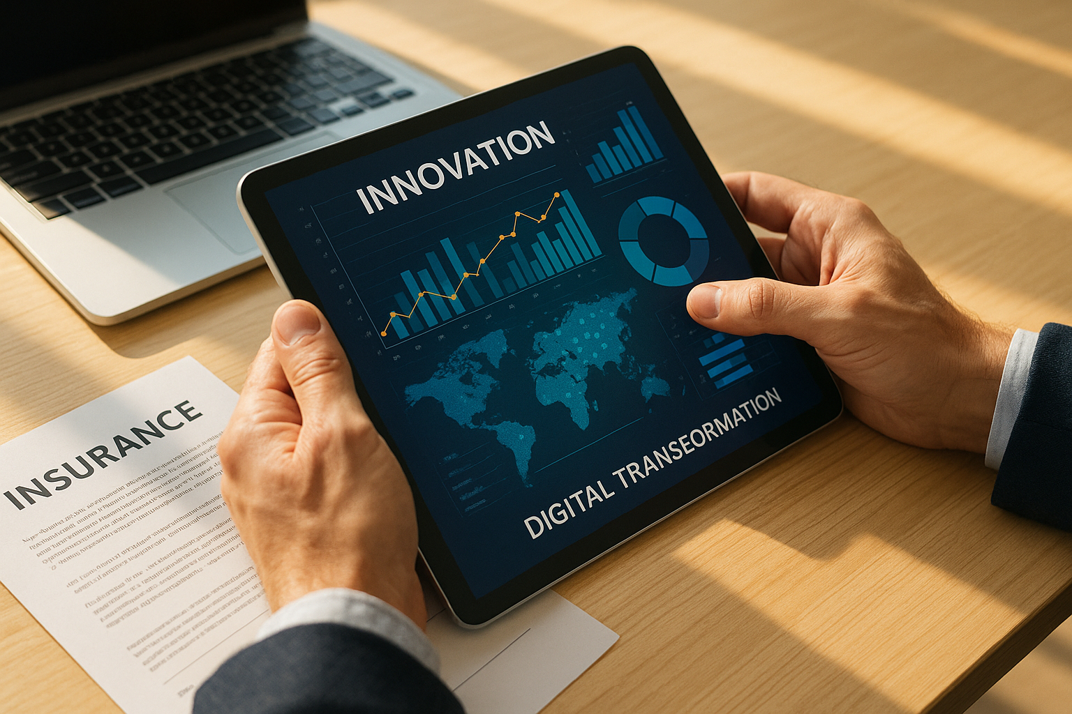 Gros plan sur des mains utilisant une tablette avec graphiques interactifs