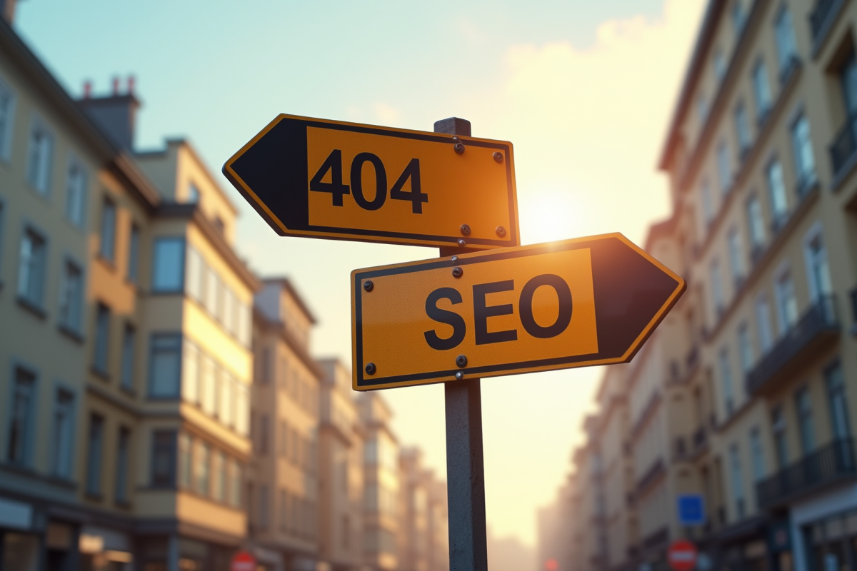 Panneau de signalisation avec 404 et SEO dans un environnement urbain