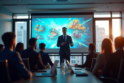 Professionnel en présentation dynamique lors d'une conférence