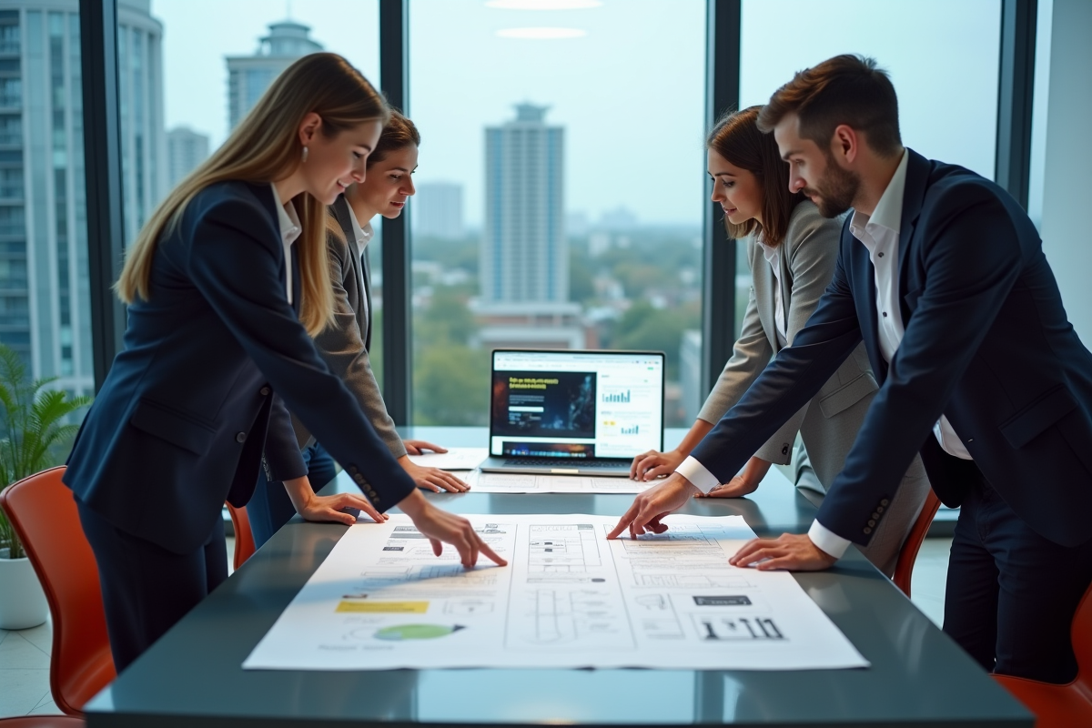 Groupe de professionnels discutant de wireframes web